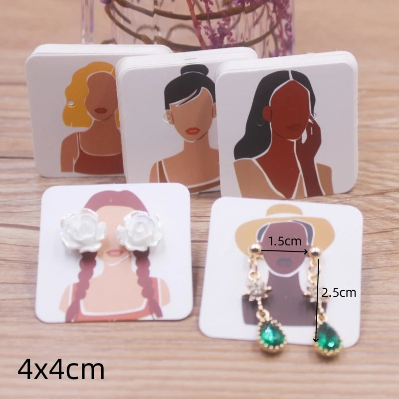 100pcs 4 x4cm new luxury brand jewelry pearl powder paper display earring cards, earrings, earring packaging label cards