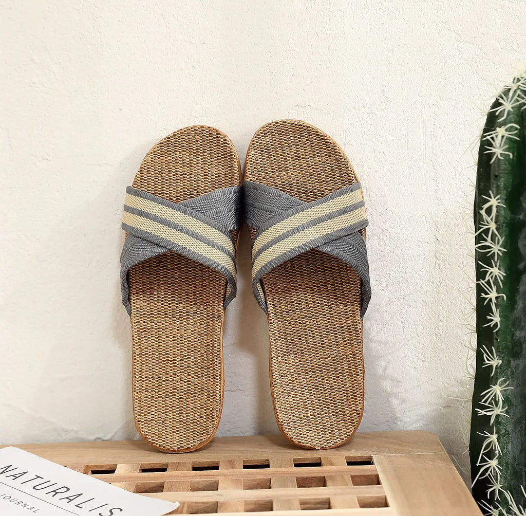 Summer Women's Slippers Home Flats Hemp Luxury Designer Woman Shoes Casual Indoor Slides Couple 2026 Soft Lightweight Large Size