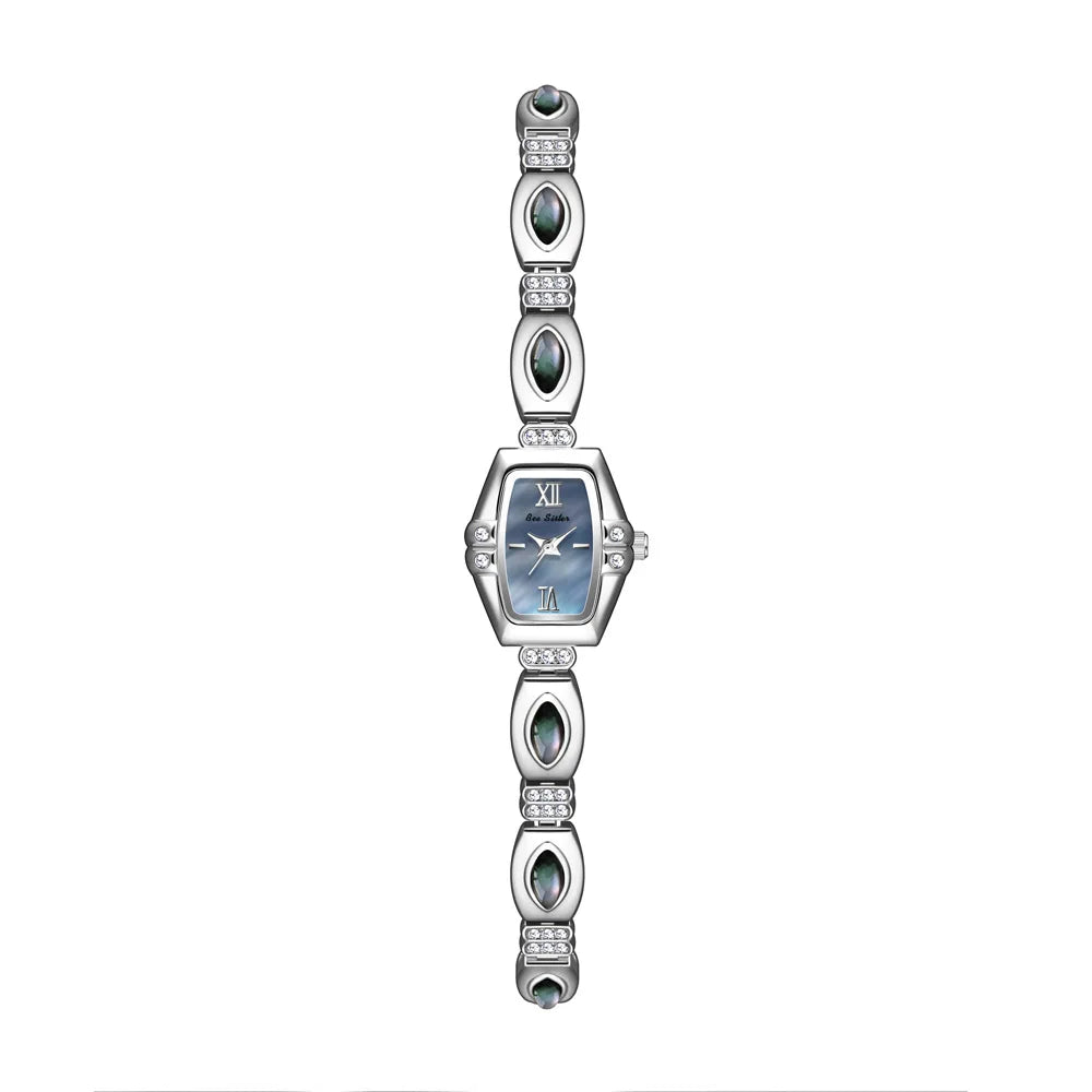 NEW Retro Luxury Women's Watches with Colored Gemstones Barrel-Shaped Small Dial Bracelet-Style Quartz Wristwatch for Women