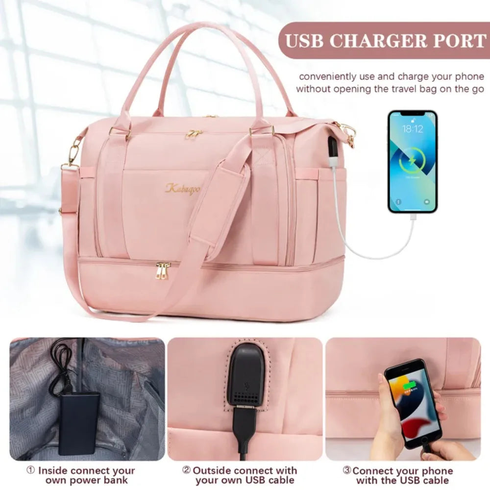 Waterproof Travel Luggage Bag Large Capacity Dry Wet Separation Sports Bag with USB Charging Port Gym Yoga Handbag for Traveling