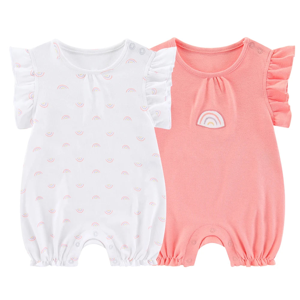 Cotton New Born Baby Boy Clothes 2 Pieces Short Sleeves Baby Girl Clothes 0-24M Waffle Print Infant Rompers Cartoon Bebes