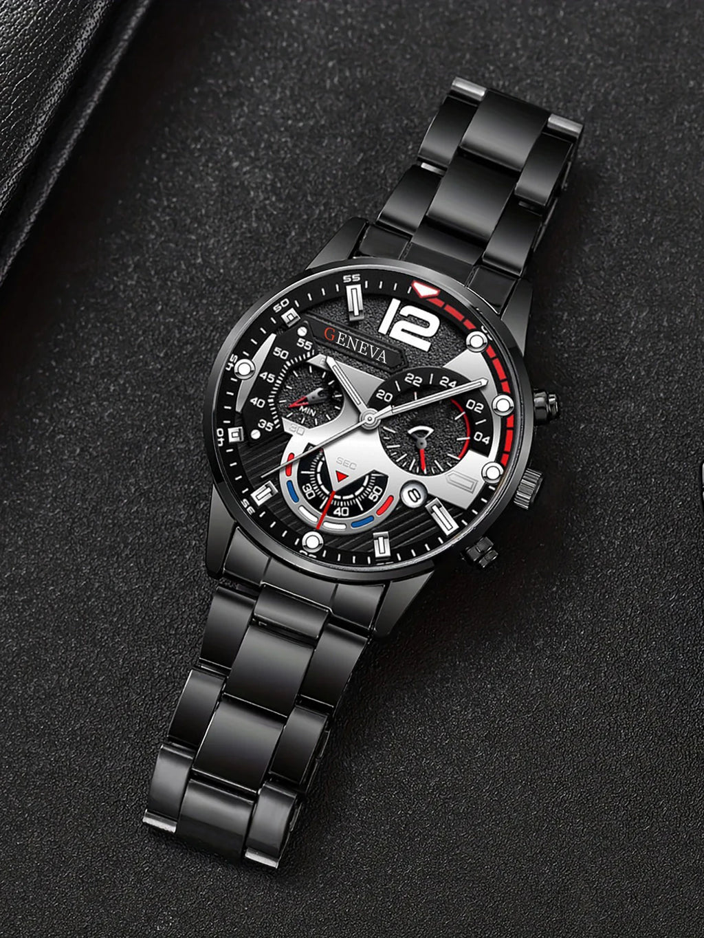 Men's Trendy Quartz Watch Set with Bracelet Necklace Ring Calendar Function Birthday Gift Not including Box