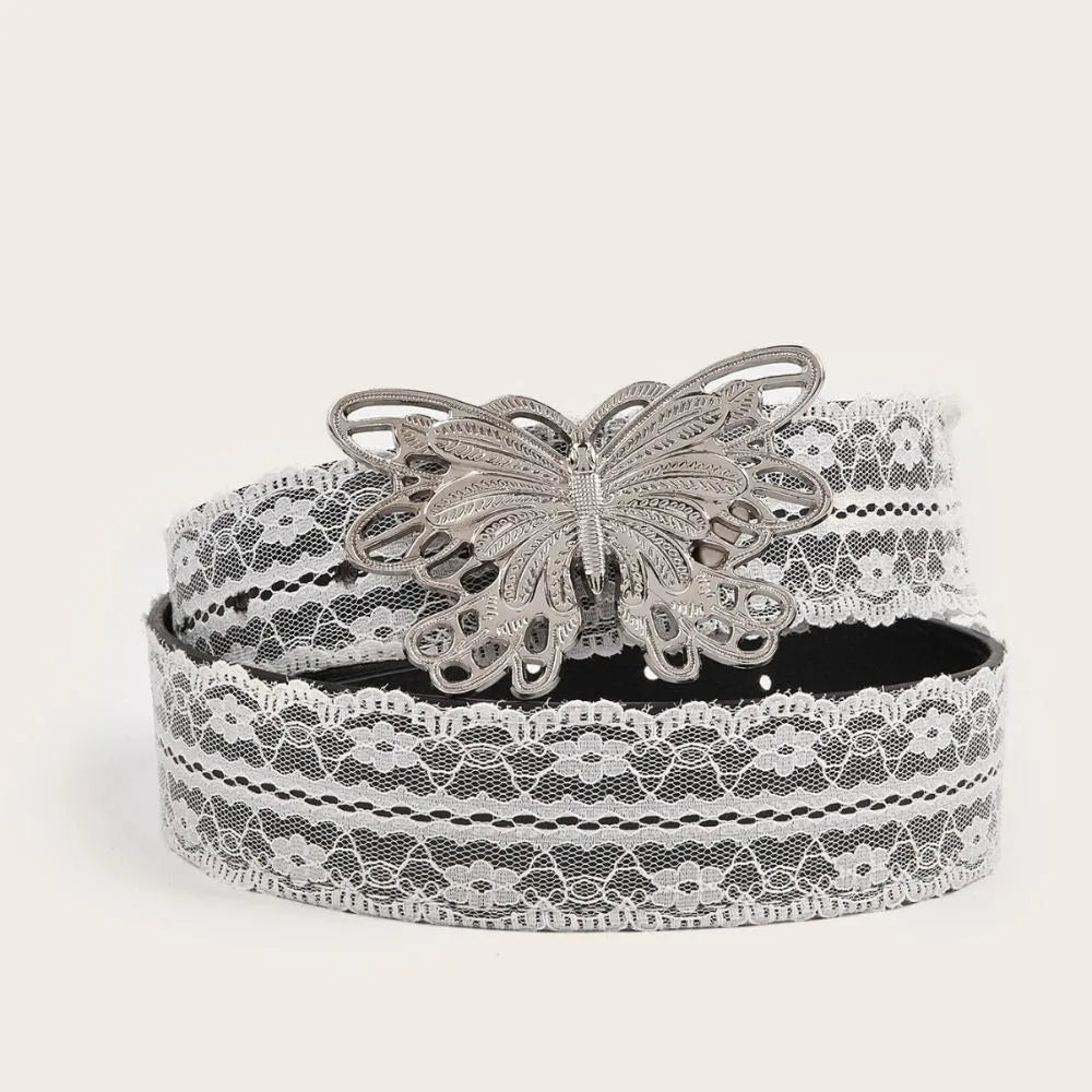 Elegant Beautiful Lace Waist Belt White Floral Leather Lace Waistband Decor Accessory Gift Casual Waist Strap All-match