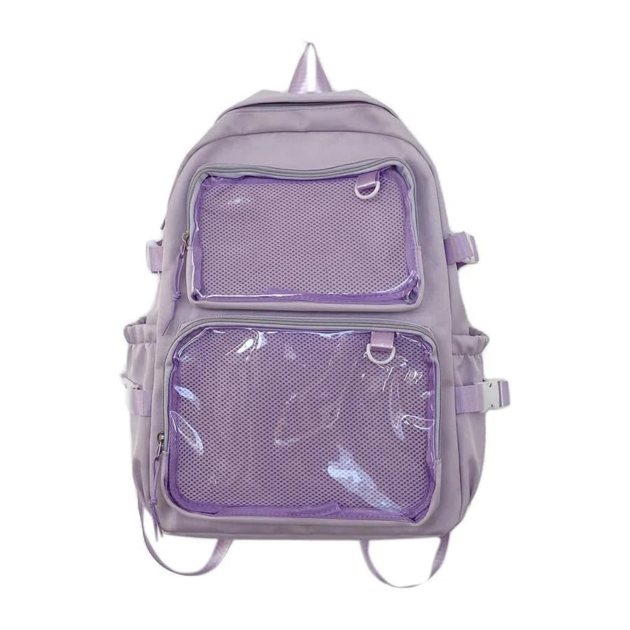 Clear Windows Fashion Women Backpacks for Women Teens DIY Badge JK Pin Display Backpack Solid Multi Pockets Ita Bags