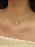 Peri'sbox Dainty Minimalist Solitaire Zircon Charm Necklace Anti Tarnish Stainless Steel Chain Round Clear Cz Stone Necklace New