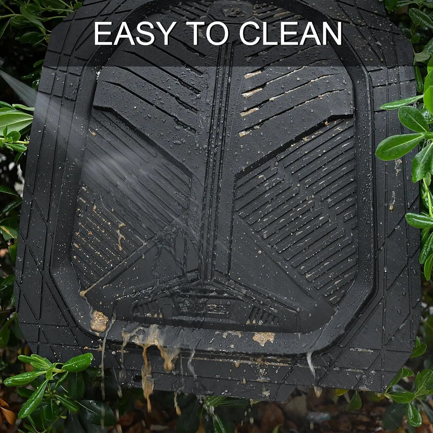Heavy Duty Rubber Car Mats 2-Piece Front, Deep-Dish All Weather, Universal Fit, Anti-Slip, Black