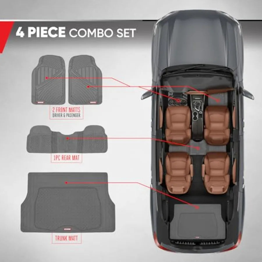 FlexTough Performance All Weather Rubber Car Floor Mats with Cargo Liner Full Set Front and Rear Odorless Floor Mats for Cars T