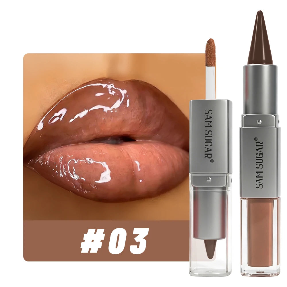 Double Head Lip Gloss Lipliner Two in One Moisturizing Texture Durable Gloss Easy to Apply Natural Lip Makeup