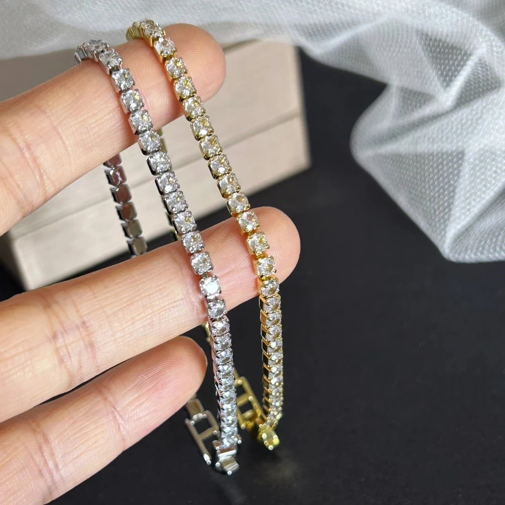 Stainless Steel Gold/ Silver Color 4mm Zirconia Chain Tennis Bracelets for Women 16/18 cm Wristband Pulsera Luxury Jewelry Gifts