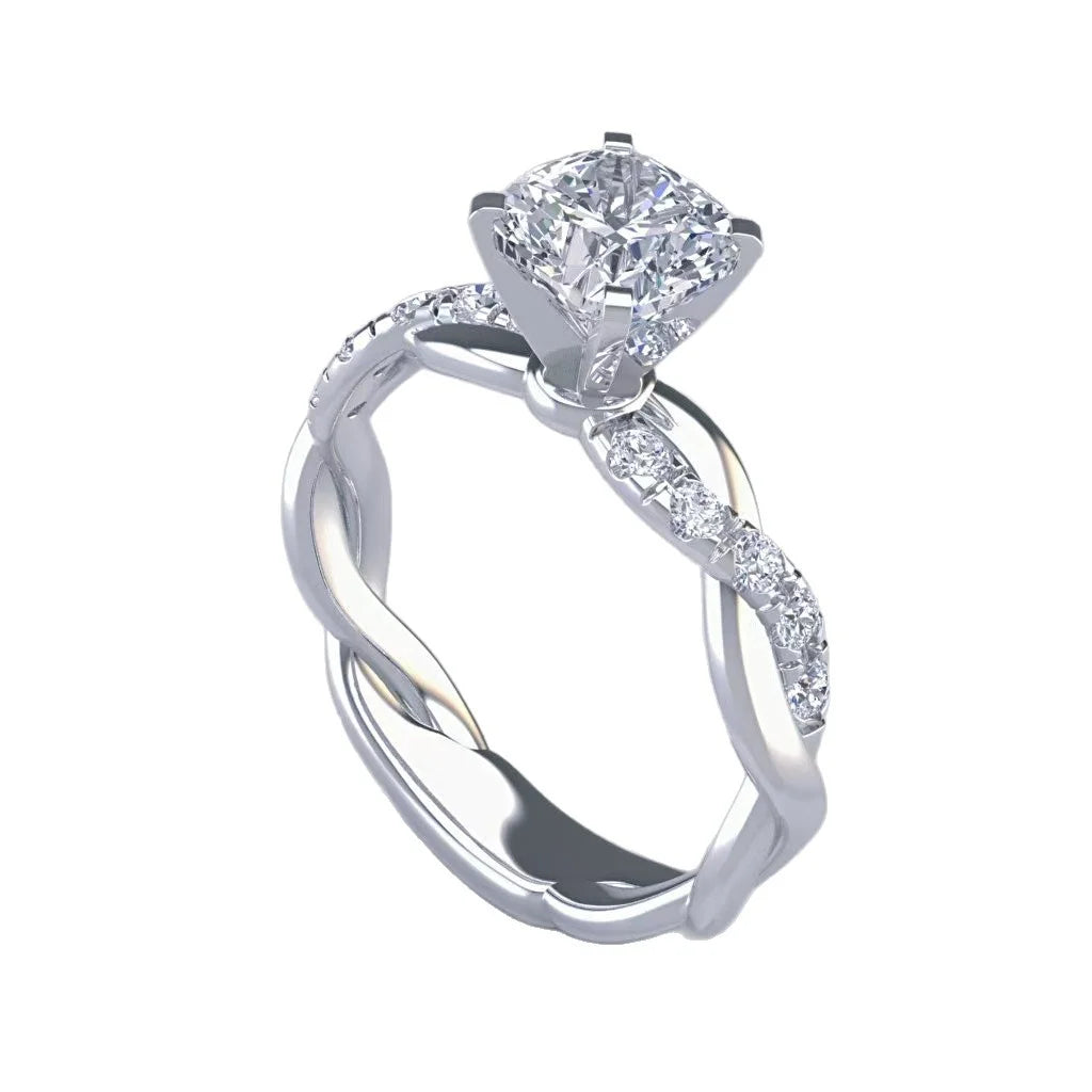 Popular and Elegant Princess-cut diamond ring with twisted braid and modern design.