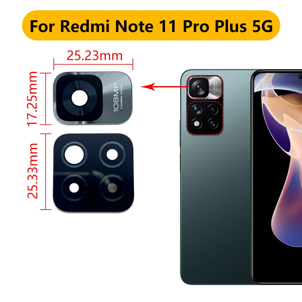 2PCS，NEW Back Rear Camera Glass Lens with Sticker Replacement Repair For Xiaomi Redmi Note 11T 11 10T 5G 10S 10 Pro Plus 5G