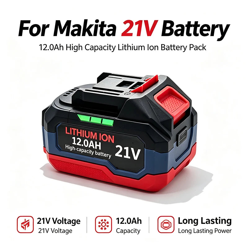 21V 12Ah Lithium Ion Battery Pack Replacement for Makita 18V LXT Cordless Tools Battery, Fits DDF487 BL1830 BL1850