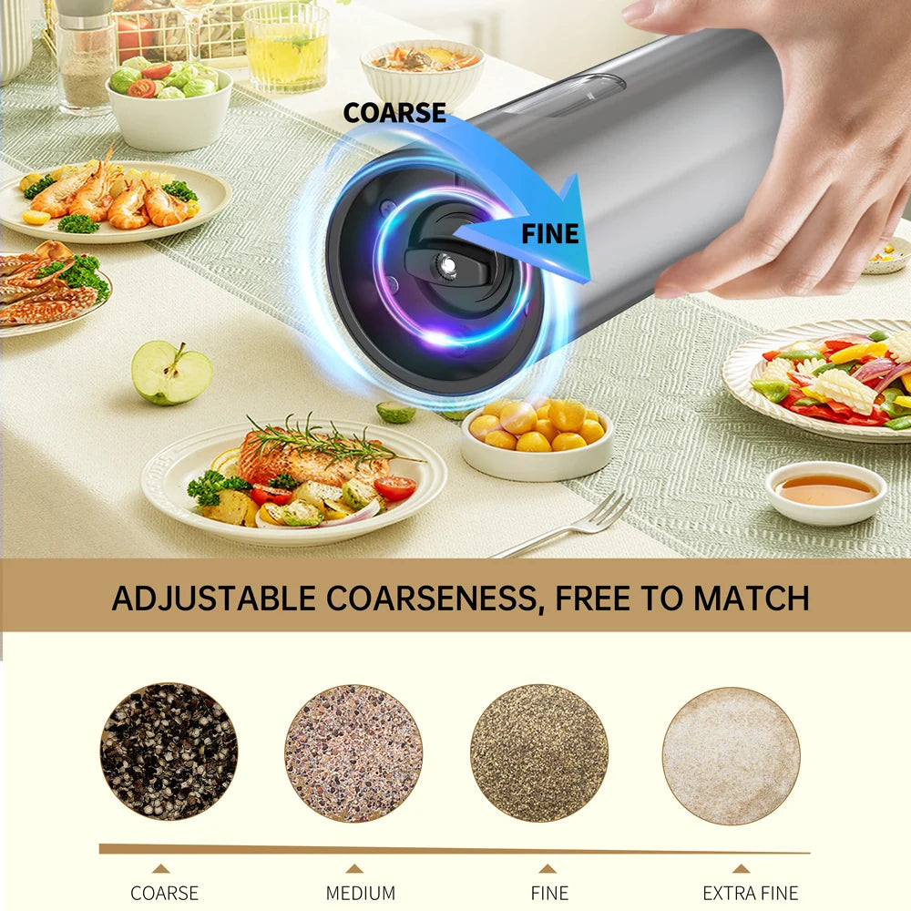 USB Rechargeable Salt and Pepper Grinder Set Stainless Steel Electric Pepper Grinder With 110ml Container Automatic Pepper Mills