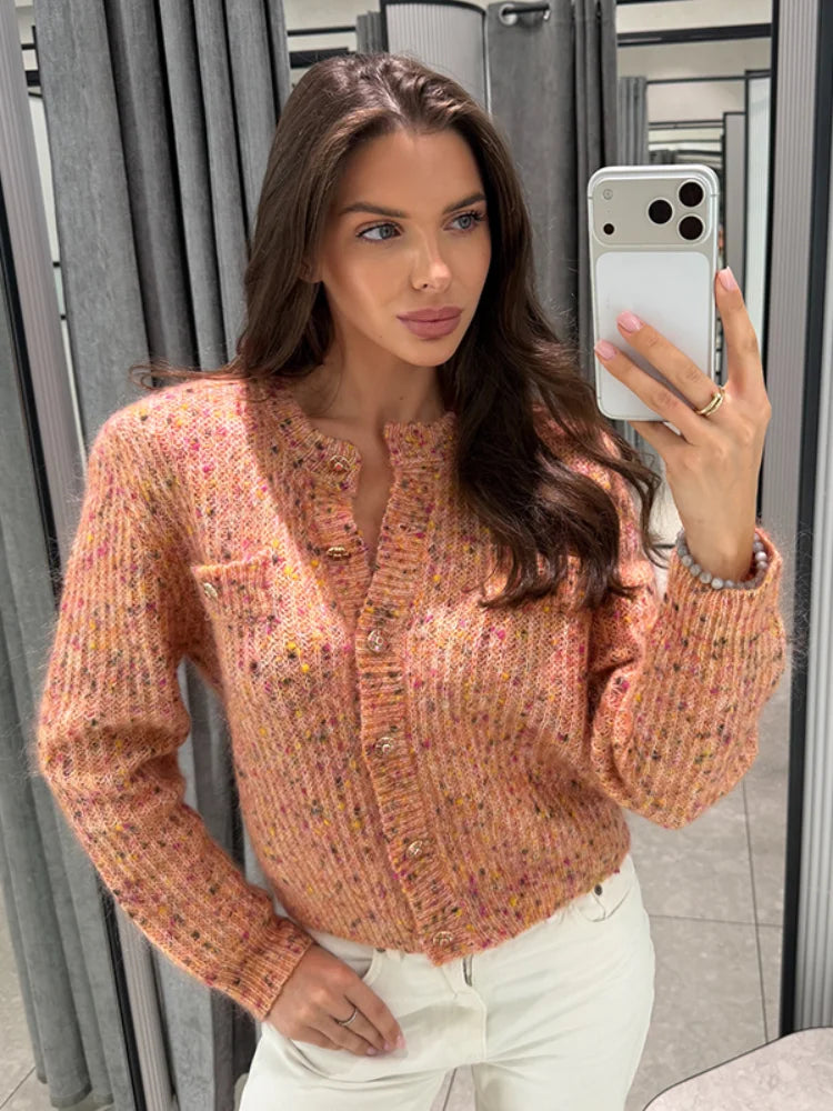 Elegant Knit Female Short Cardigans O-neck Fashion Women Single Breasted Sweater Full Sleeve Autumn Lady Casual 2026 Knitwear