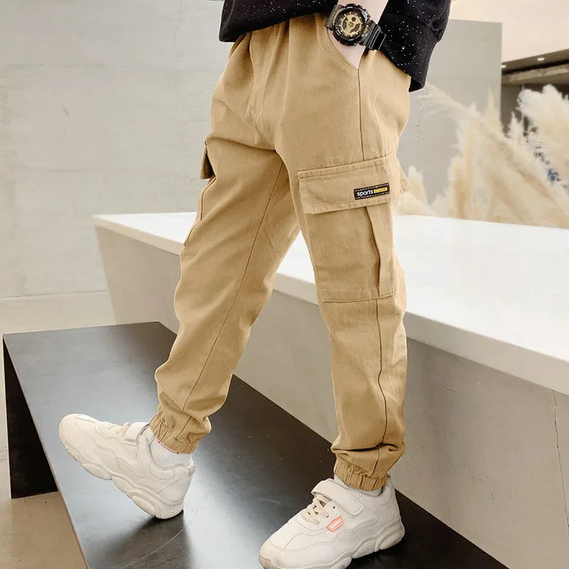 4-12 Years New Spring Autumn Boys Pants Letter Casual Long Style Trousers For Kids 3 Color Teenage Children Sport Pants