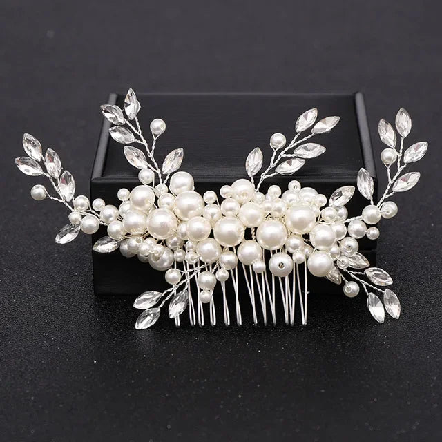 Wedding Crystal Pearls Hair Combs Handmade Hair Jewelry Bridal Headpiece Girls Headdress Women Hairpins Elegant Women Tiara