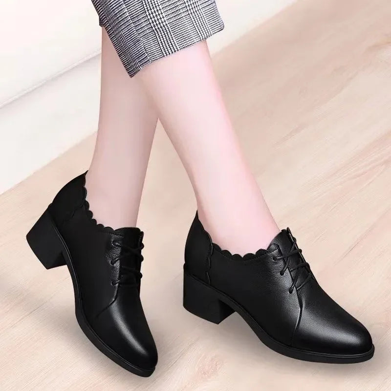Women Casual European Design High Quality Spring Lace Up Shoes Lady Cool Comfort Black Stylish Heel Boots Botas Femininas G745