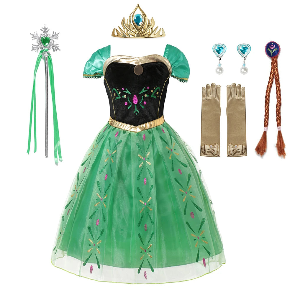 Anna Costume For Kids Girl Fancy Birthday Party Gown Princess Dress Carnival Party Children Clothing Full Printing Vestidos