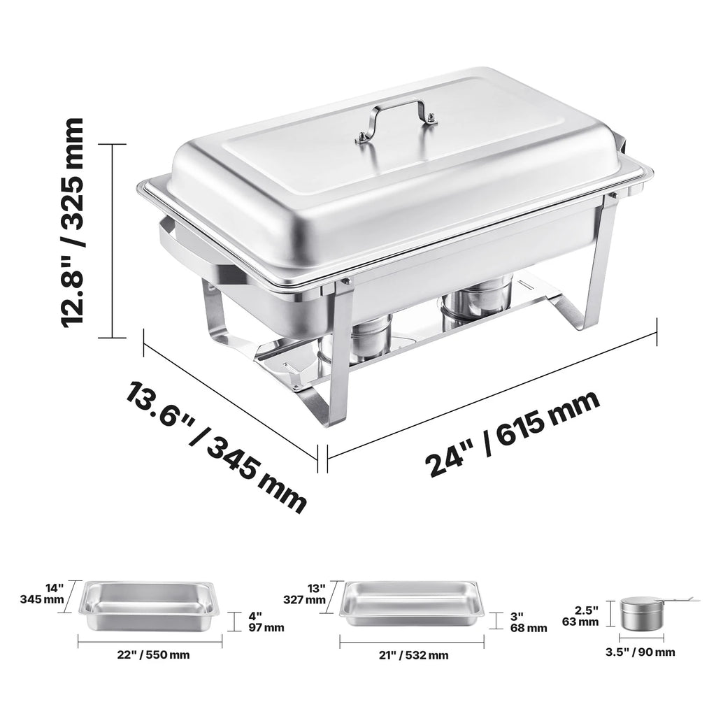 SucceBuy 8 Qt 4 Pack Chafing Dish Buffet Set Stainless Steel Chafer with 2 Full Size and 4 Half Size Pans Catering Warmer Server