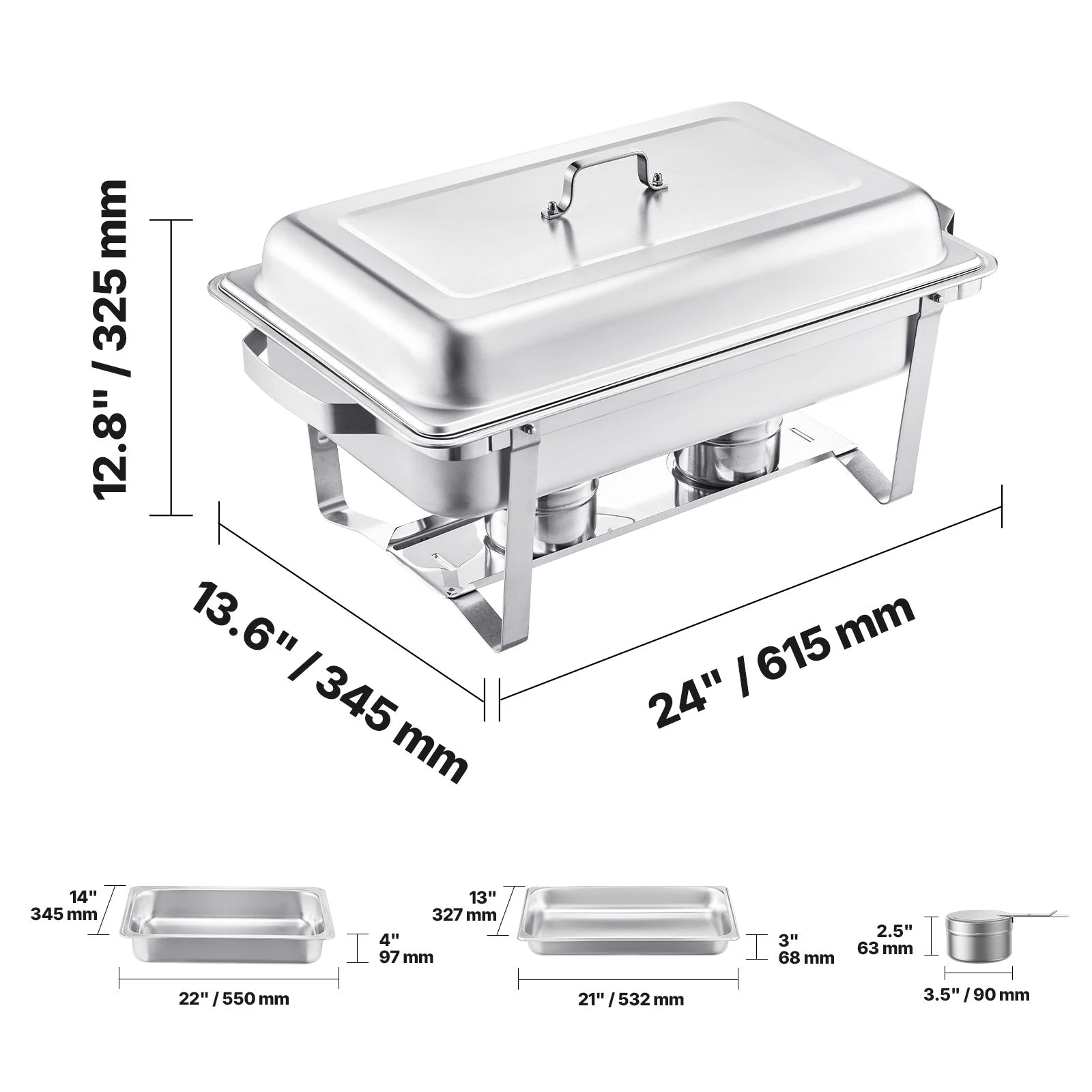 SucceBuy 8 Qt 4 Pack Chafing Dish Buffet Set Stainless Steel Chafer with 2 Full Size and 4 Half Size Pans Catering Warmer Server