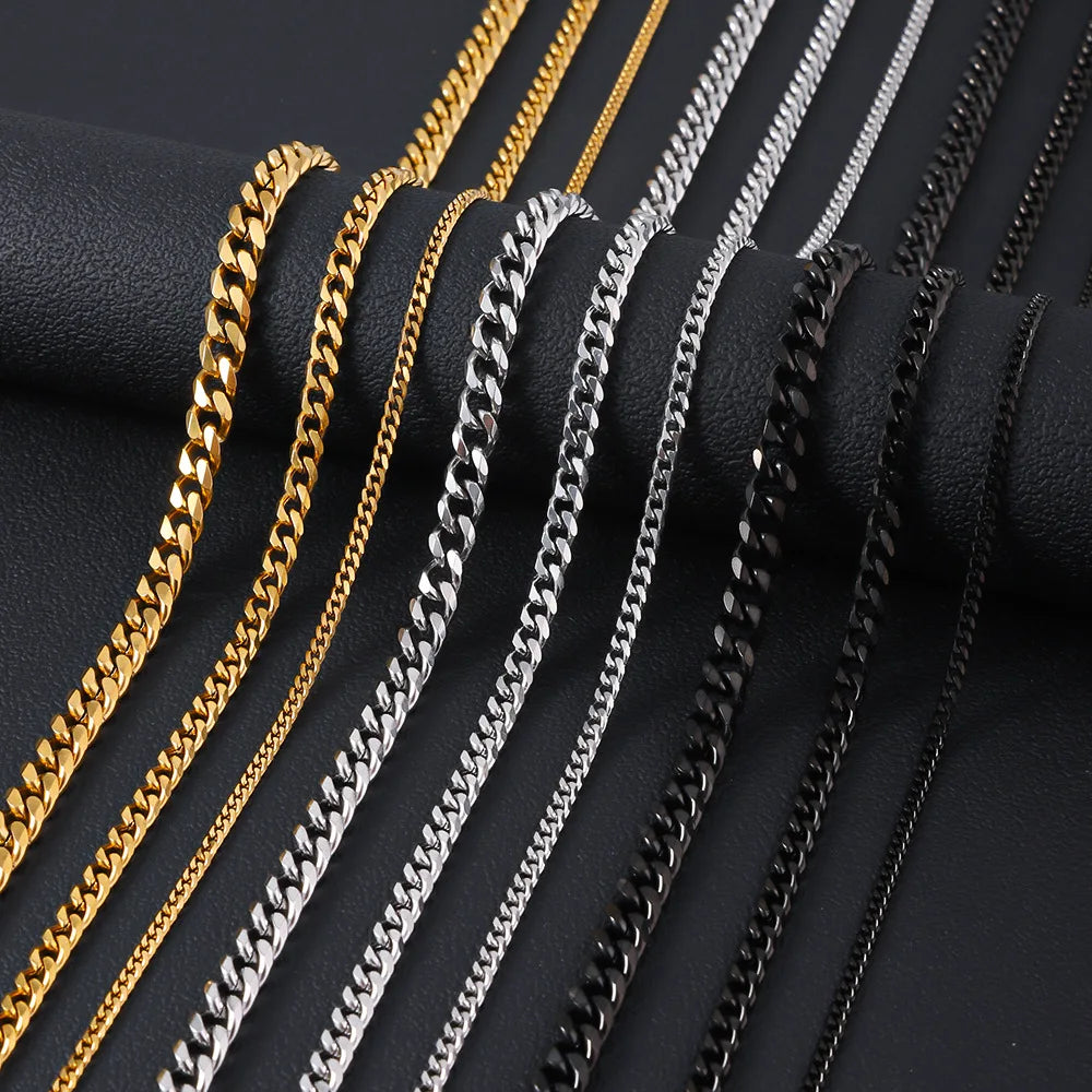 HNSP 3/5/7/9/12MM Stainless Steel Cuban Link Gold Chain Necklace For Men Jewelry Waterproof Accessory Gift