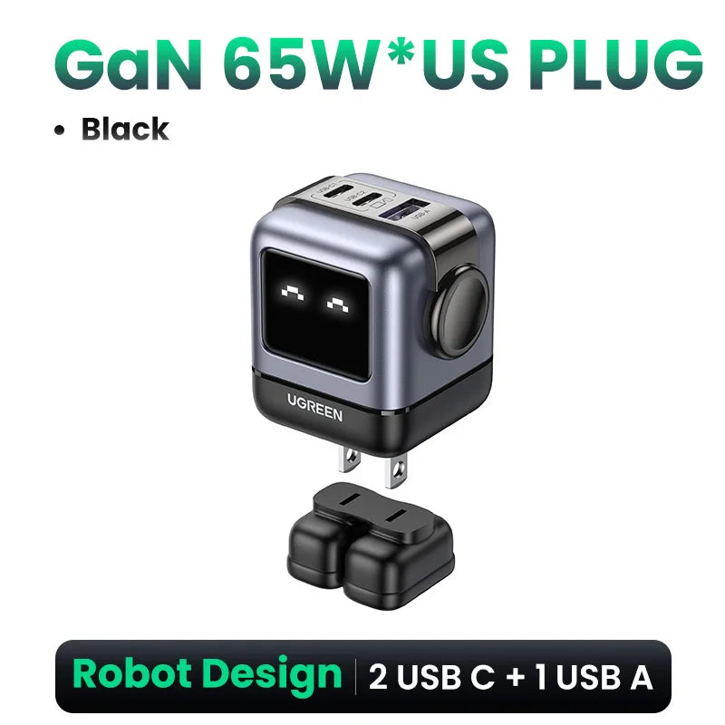 【US Plug】UGREEN 65W 30W GaN Charger Robot Design PD3.0 Fast Charger QC4.0 3.0 PPS for iPhone 18 17 16 Pro Macbook Laptop Table