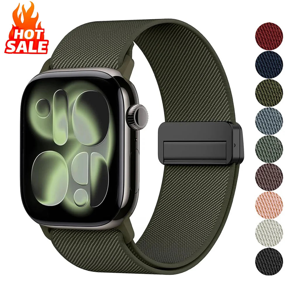 Magnetic Loop For Apple Watch Band 40mm 44mm 45mm 49mm 41mm 38mm Nylon sport bracelet iwatch ultra 3 2 Series 11 10 9 8 se strap