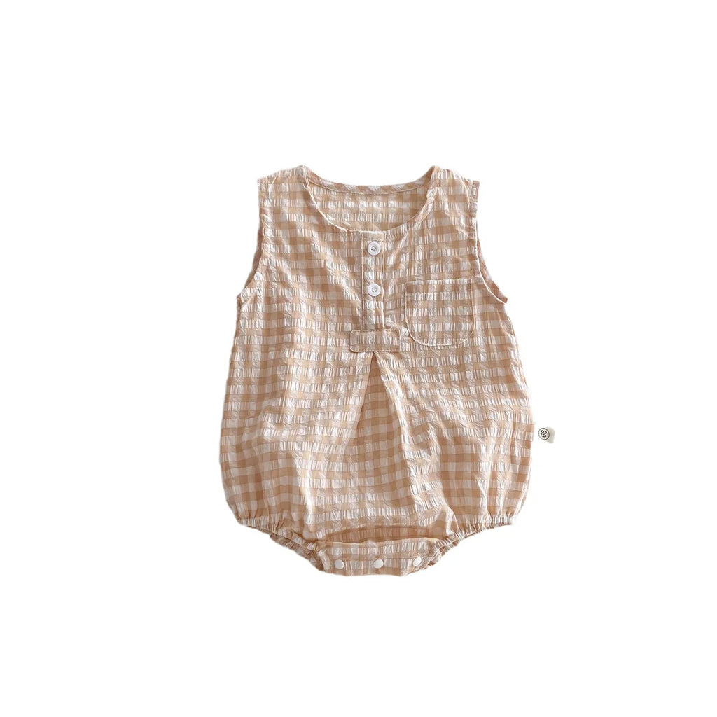 2024 Summer New in Kids Baby Girls Boys Cute Clothing Infant Toddler Plaid Sleeveless Cotton Jumpsuits Newborn Bodysuits 0-24M
