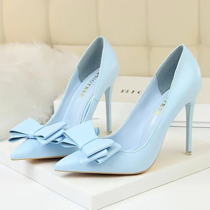 Woman Fashion Career Formal 7.5cm 10.5cm High Heels Colorful Shoes Lady Sweet Blue Yellow Wedding Scarpins Pumps Plus Size 34-43