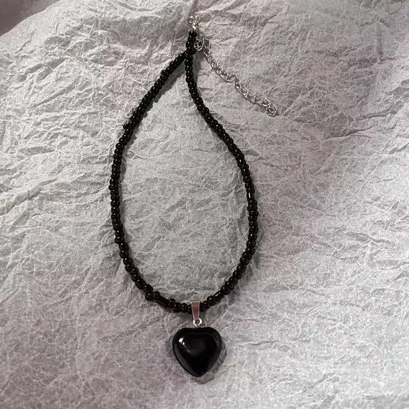 Boho Natural Tiger Eye Stone Beaded Necklace Set Multi Color Glass Butterfly Heart Leaf Star Charms Mixed Chain Necklaces for Wo
