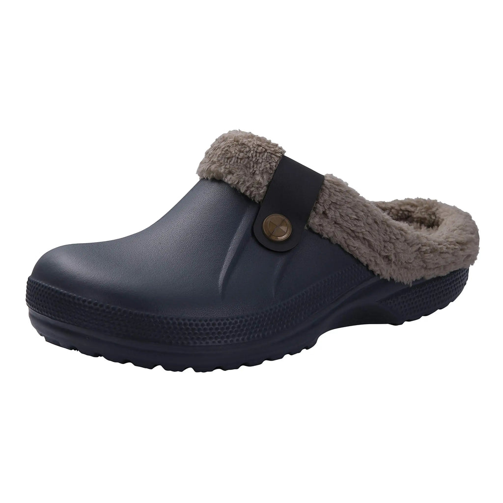 Comwarm Winter New Fuzzy House Slippers For Women Men Waterproof Garden Shoes Soft Plush Slippers Outdoor Warm Furry Clogs Slide
