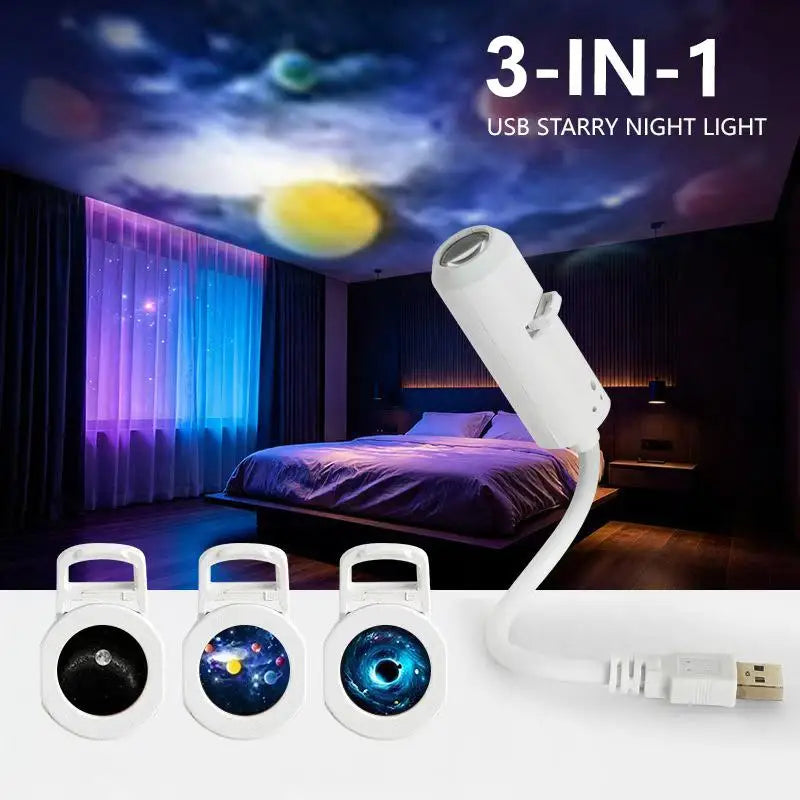 (Ce14)USB Galaxy Projector Night Light 360° Rotate LED Starry Sky Ambient Lamp For Party Home Decoration