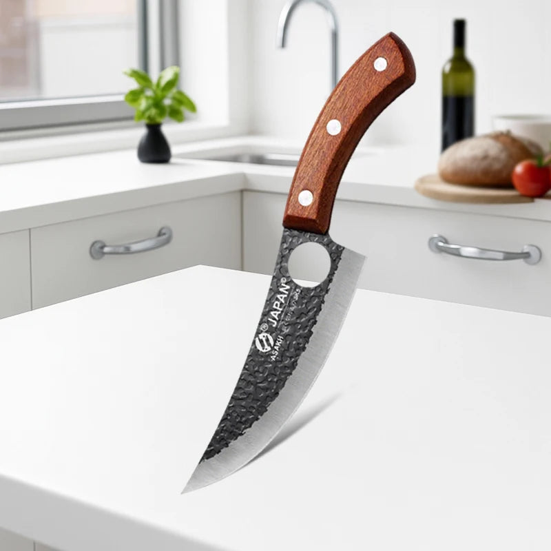 WXCOO Professional Hand Forged Butcher Knife with Wooden Handle Stainless Steel Boning Knife Cutter Full Tang Kitchen Knife