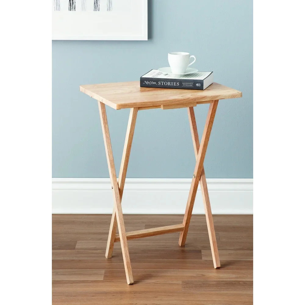 Indoor Folding TV Tray Table Portable Lightweight Solid Rubberwood Space Saving Easy Storage No Assembly Required Compact Design
