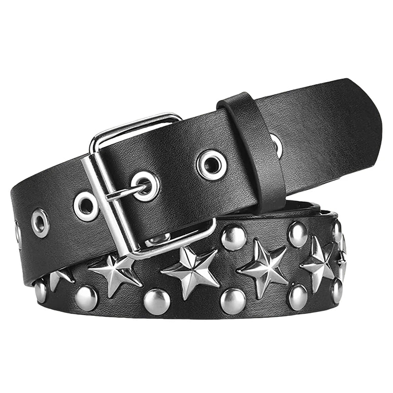 Z. Rivet Hollow Bullet Decoration Belt Fashion Leather Studded Goth Rock Wild Adjustable Women Punk Black Belt