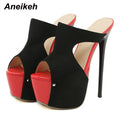 Aneikeh Sexy Platform Mixed Colors Super High Heel Sandals Women's Summer Ladies Nightclub Party Fashion Wedding Shoes Mules