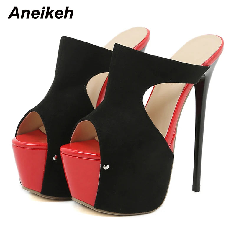 Aneikeh Sexy Platform Mixed Colors Super High Heel Sandals Women's Summer Ladies Nightclub Party Fashion Wedding Shoes Mules