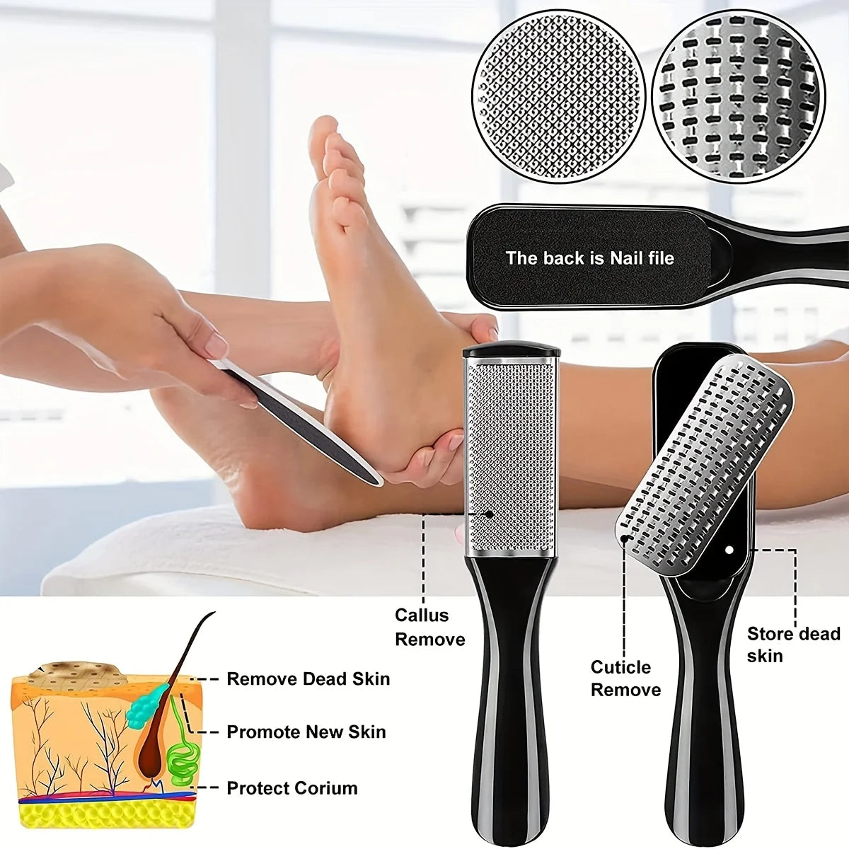 Stainless Steel Pedicure Tool Kit Foot File Dead Skin And Callus Removal Trimming Supplies For Household Personal Foot Care Daily Maintenance