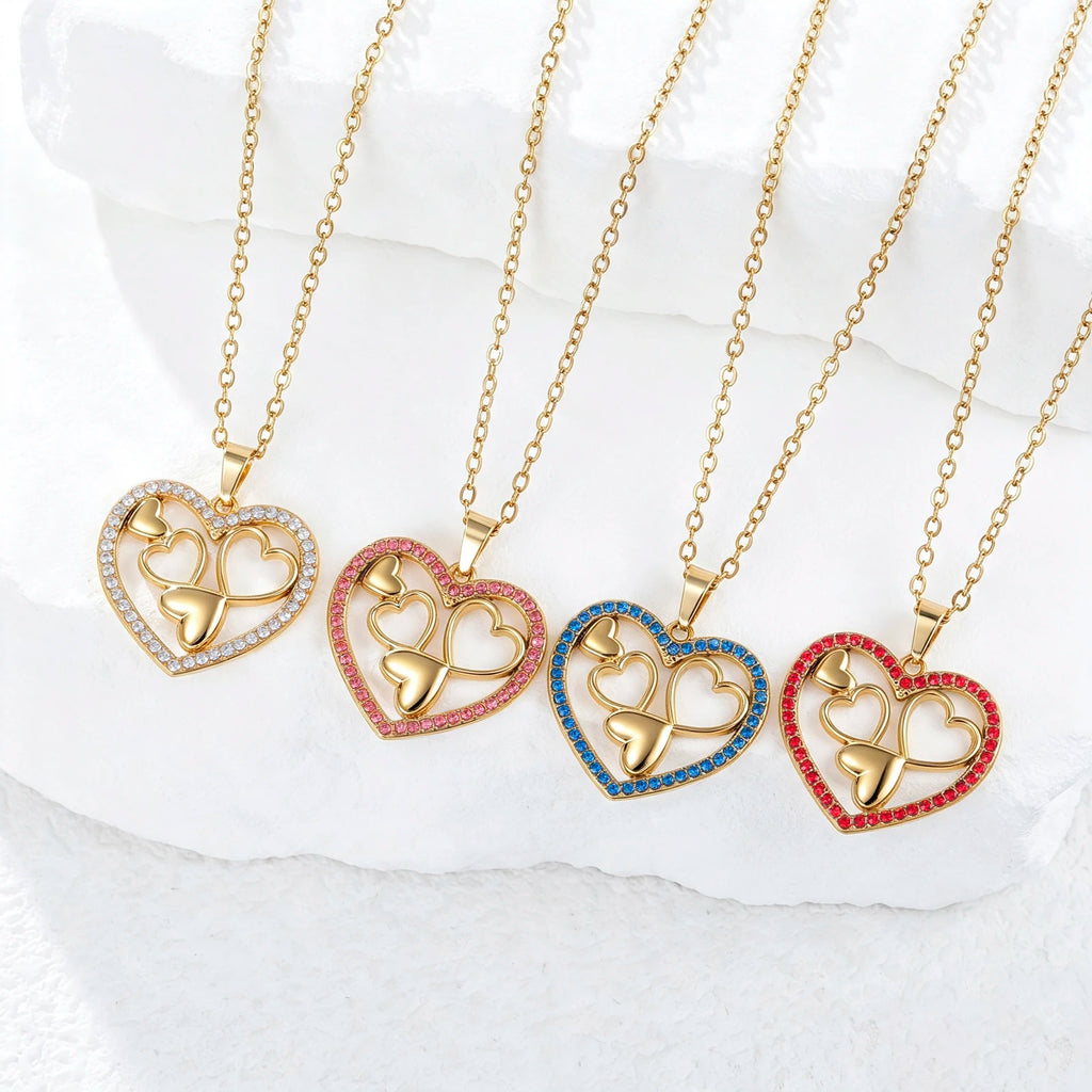 Skyrim Sweet Love Heart Zircon Pendant Necklace Stainless Steel Gold Color Minimalist Choker Fashion Jewelry Birthday Gift