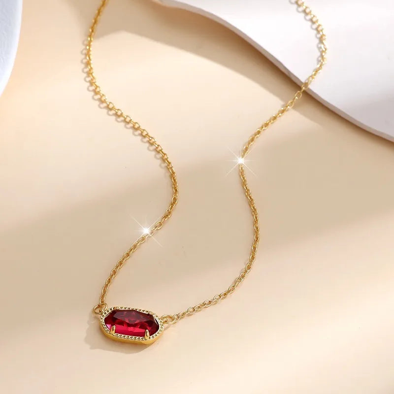 Crystal Gemstone Pendant Necklace For Women Mom Girls 18k Real Golden Plated Birthday Christmas Jewelry Gifts For Her