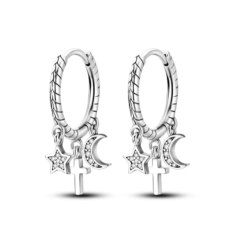 New 925 Sterling Silver Star And Moon  Women Earrings Brilliant Wedding Engagement Star Earrings Jewelry Gift