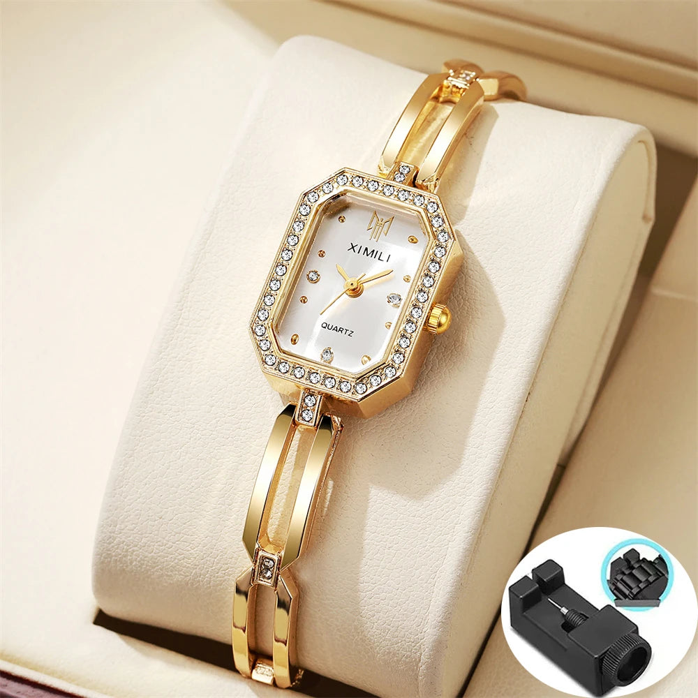 Ladies Fashion And Simple Diamond-Encrusted British Watch Casual Stainless Steel  Gold Bracelet Women's Dress Gift Wristwatch