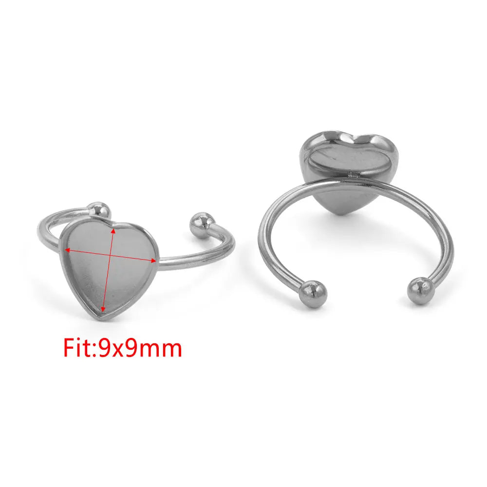 10pcs Adjustable Stainless Steel Open Ring Settings Blank Base Bezel Cabochons Rings For Jewelry Making DIY Finger Ring Blank