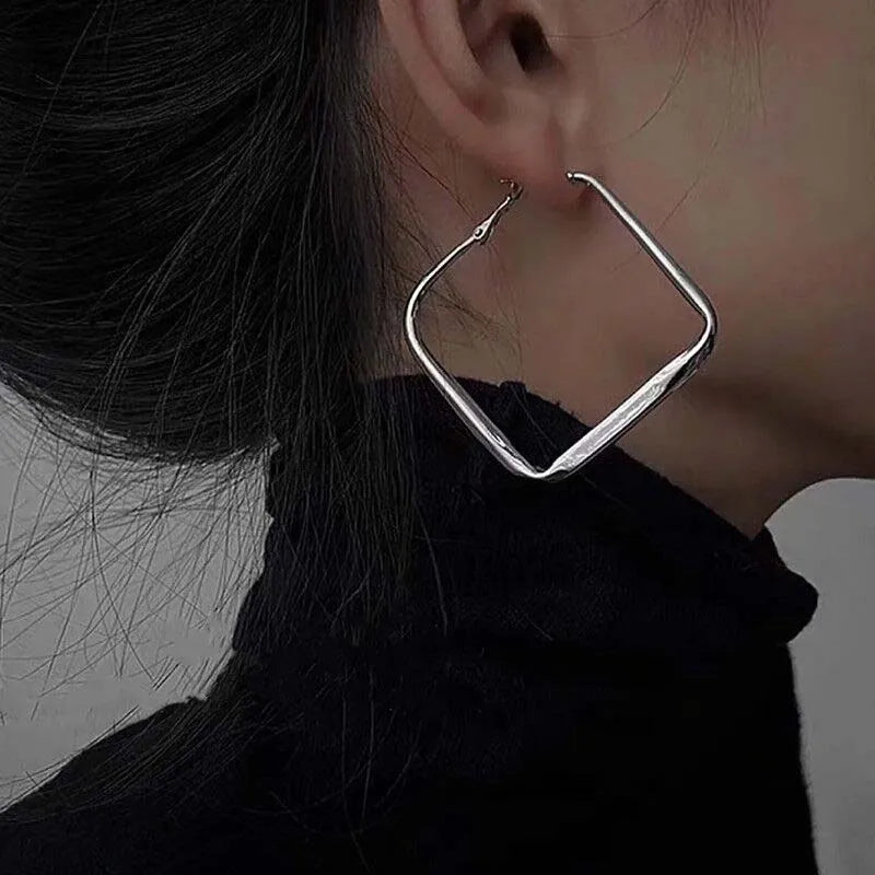 2026 Fashion Gold Color Big Square Hoop Earrings For Women Exaggerated Metal Geometric Irregular Circle Earrings Jewelry