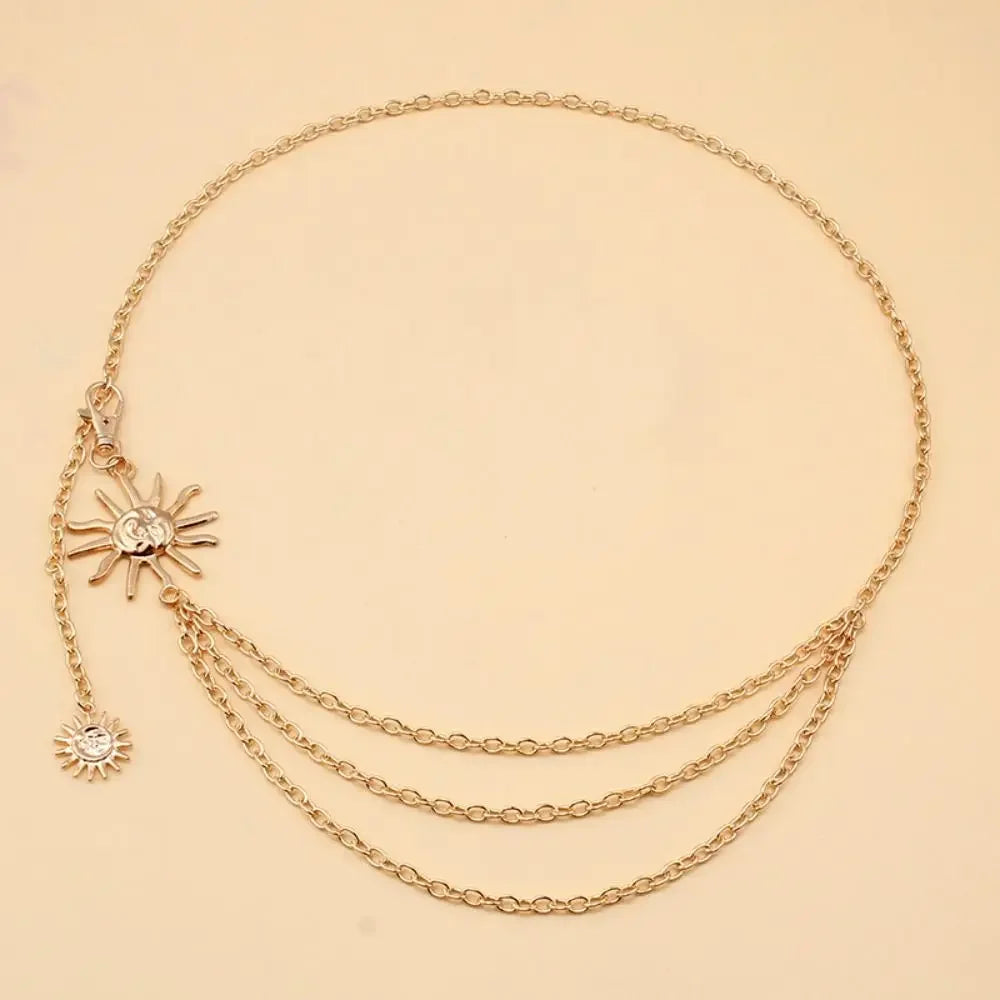 Punk Hip Hop Style Thin Waist Chain Sun Moon Star Women Chain Belt Vintage Fashion Metal Alloy Waistband Clothing Accessories
