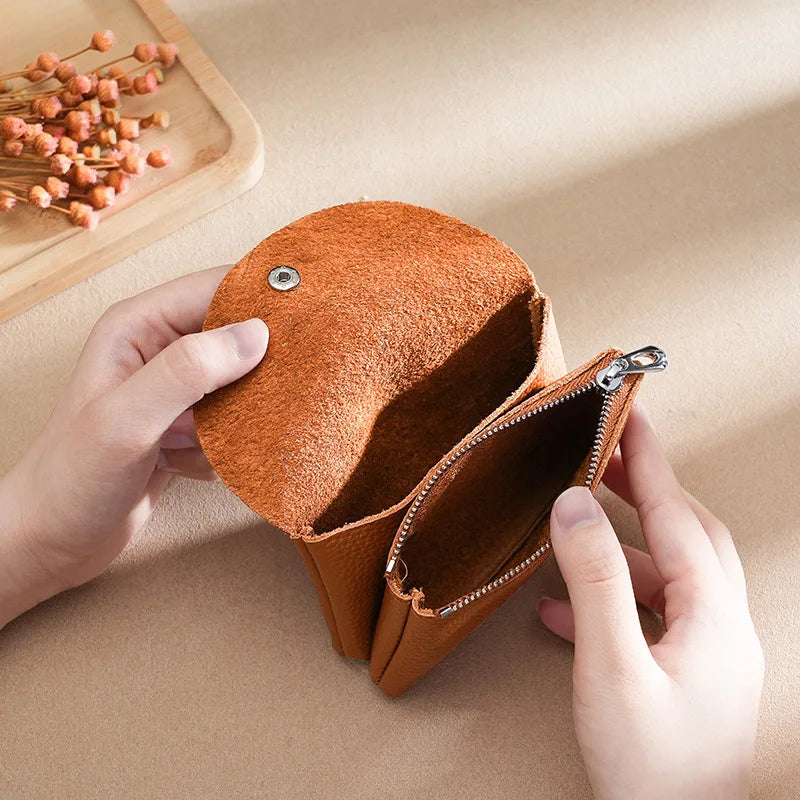 Custom Initials Fashion Women Genuine Leather Short Double Wallet Cute Small Coin Purse Mini Credit Card Holder Key Storage Bag