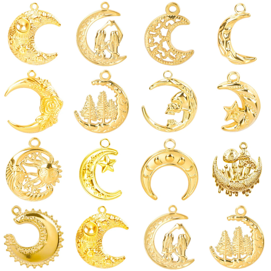 10pcs/lot Stainless Steel Crescent Moon Sun Pendants Moon Girl Friendship Mushroom Forest Charms Jewelry Making Findings No Fade
