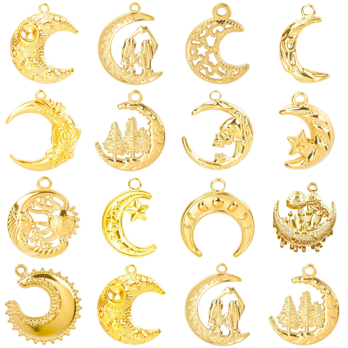 10pcs/lot Stainless Steel Crescent Moon Sun Pendants Moon Girl Friendship Mushroom Forest Charms Jewelry Making Findings No Fade