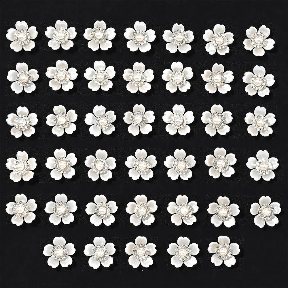 40pcs Imitation Pearl Flower-shaped Rhinestone Buttons for Jewelry Making Decorative Hat Clothes DIY Craft Sewing Accessories