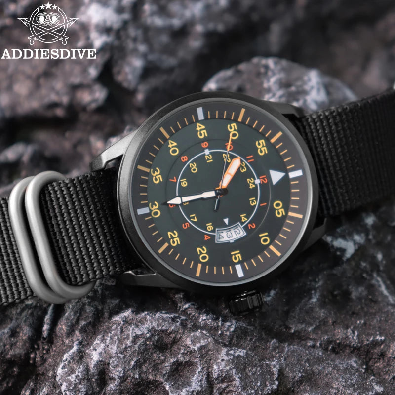 ADDIESDIVE New Men's Analog Watch 50m Waterproof Luminous Watch Fashion Sports Large Dial Men's Quartz Watch with Nylon Strap